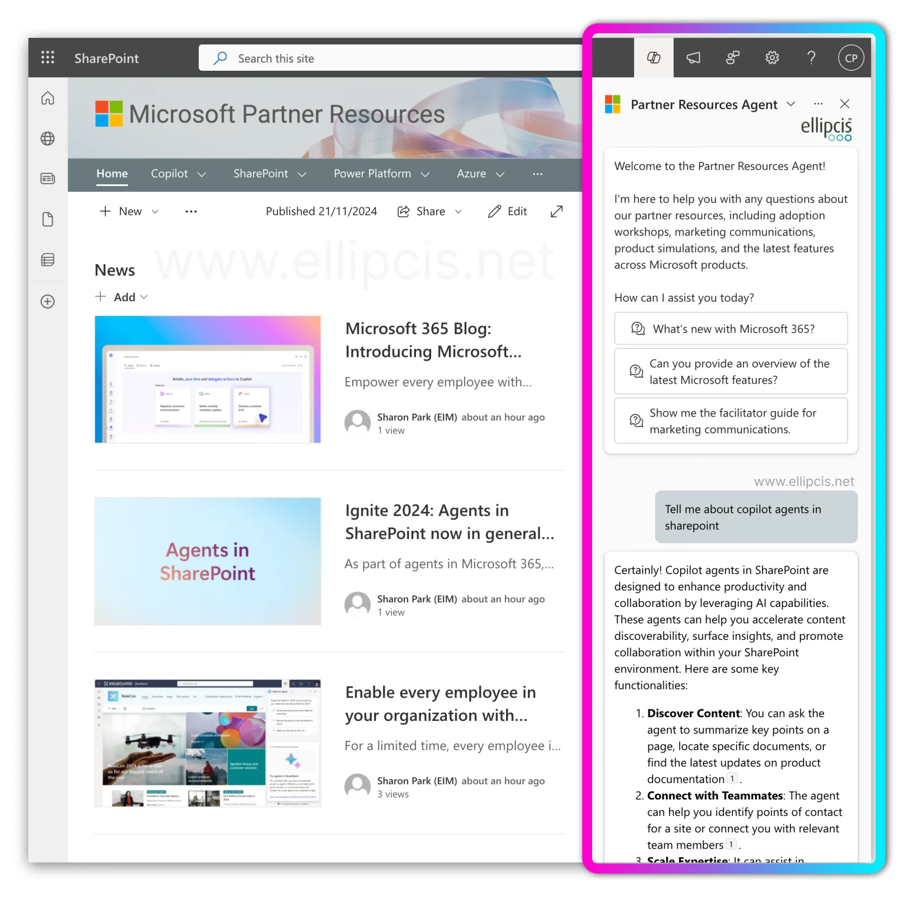 Microsoft Copilot Agent panel in SharePoint | Image Credit: Ellipcis